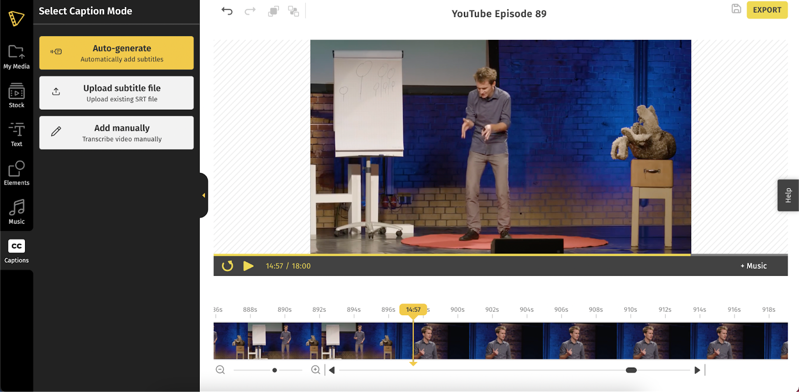 Choose 'auto-generate' from the left menu to automatically transcribe your video