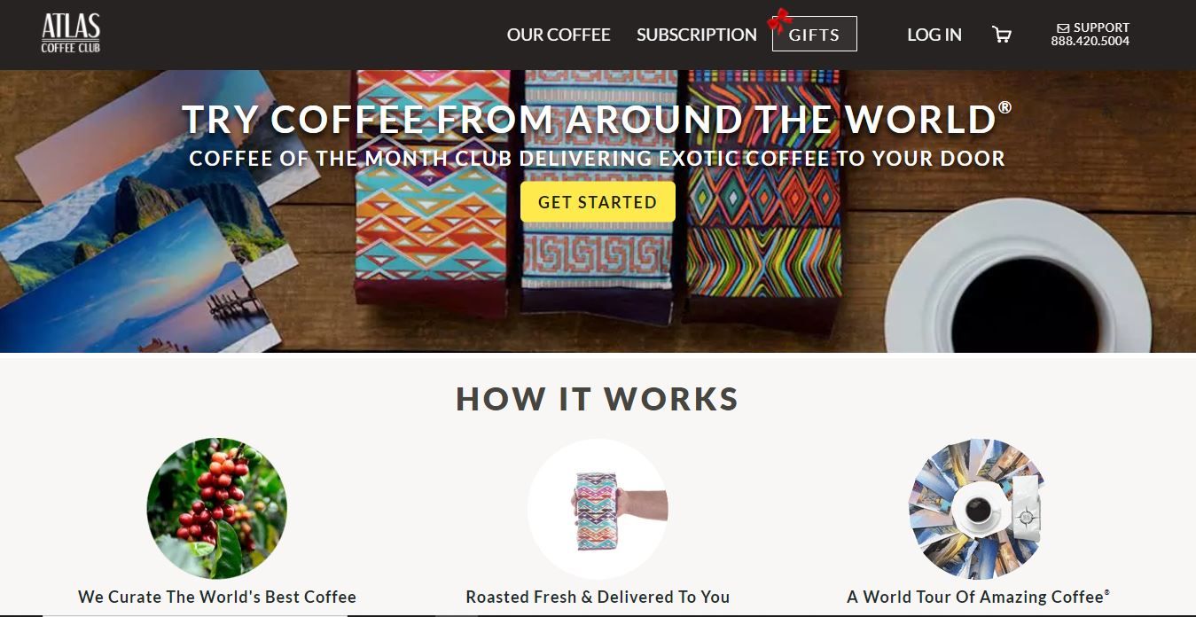 This is the landing page of Atlas Coffee Club
