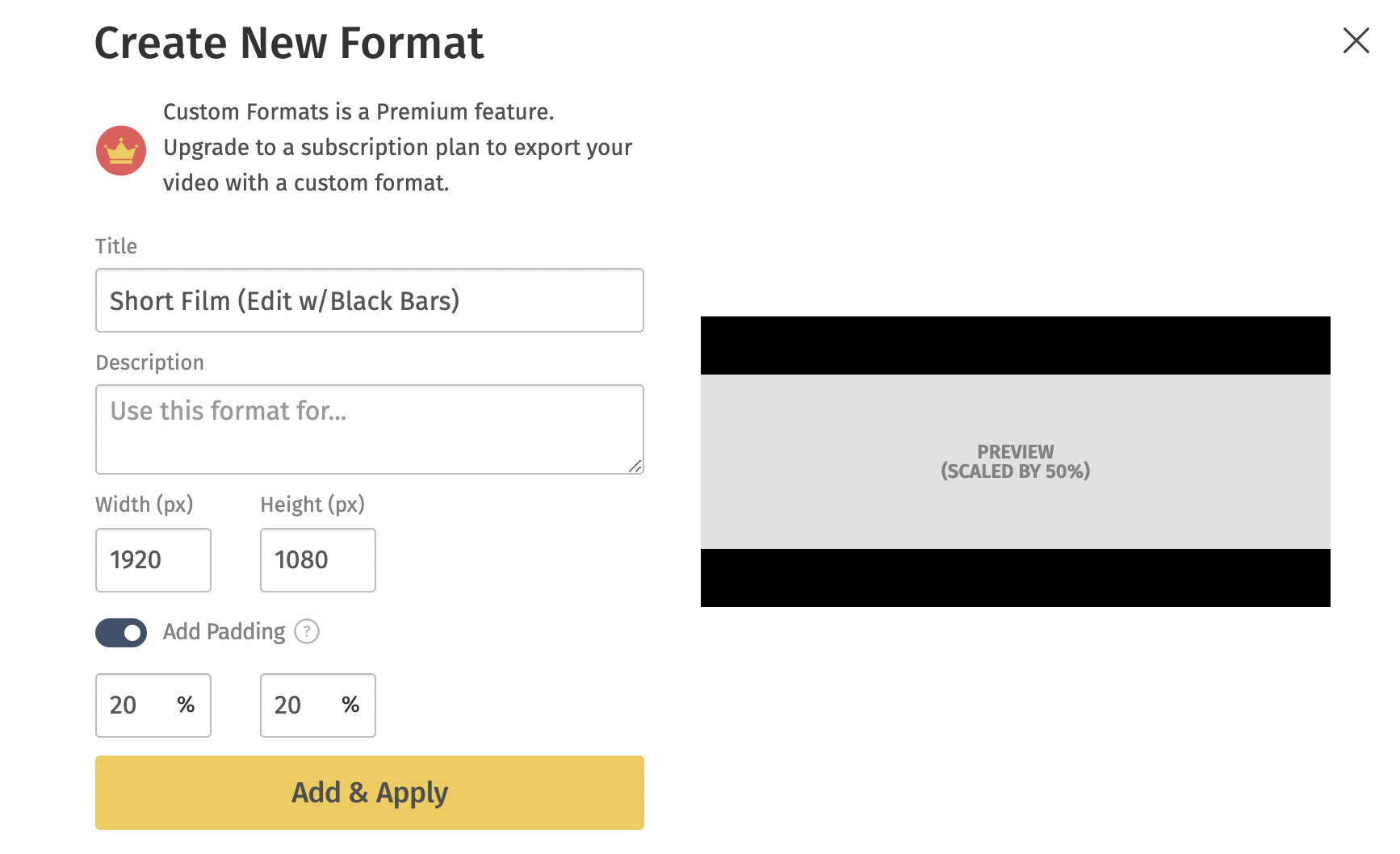 Landing page of Create a new format.