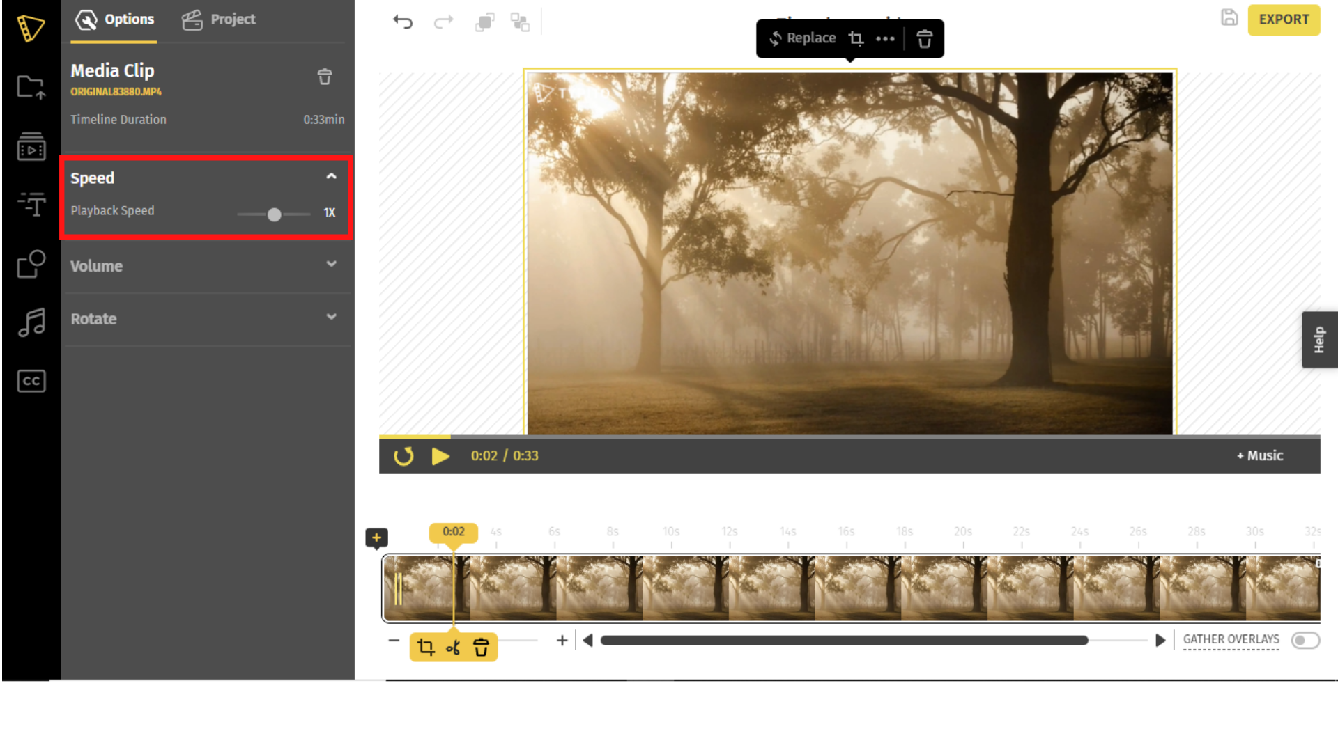 How to make a timelapse video -how to change the playback speed in Typito.