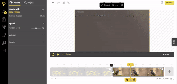 A GIF showing how to trim a video on Typito.
