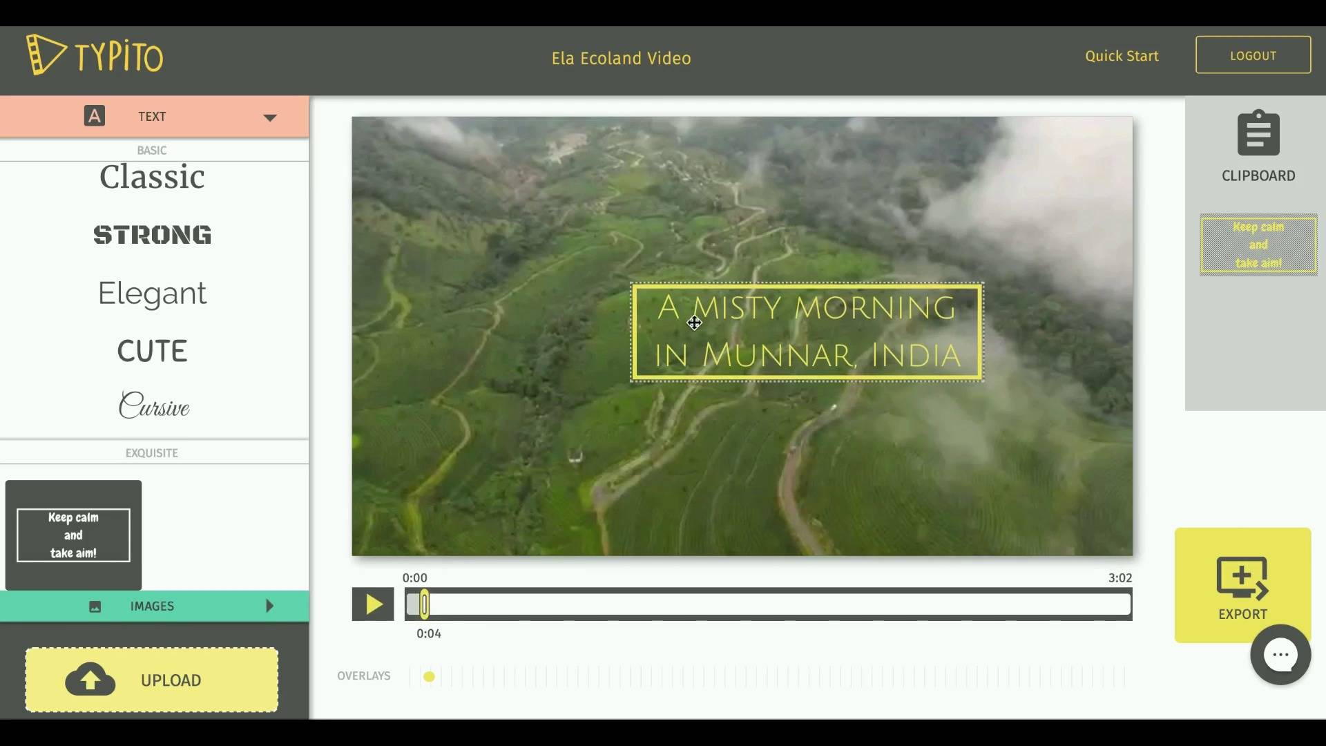 That's us testing out the first version of Typito's text templates on a footage of Munnar in Kerala