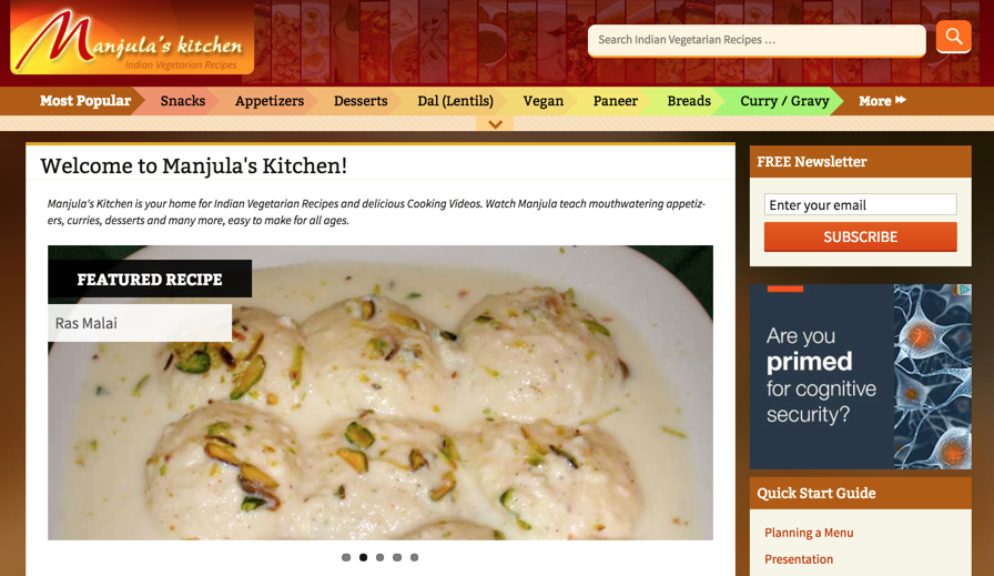 With 650K monthly visitors, manjulaskitchen.com is one of the most visited food websites focusing on Indian vegetarian delicacies.