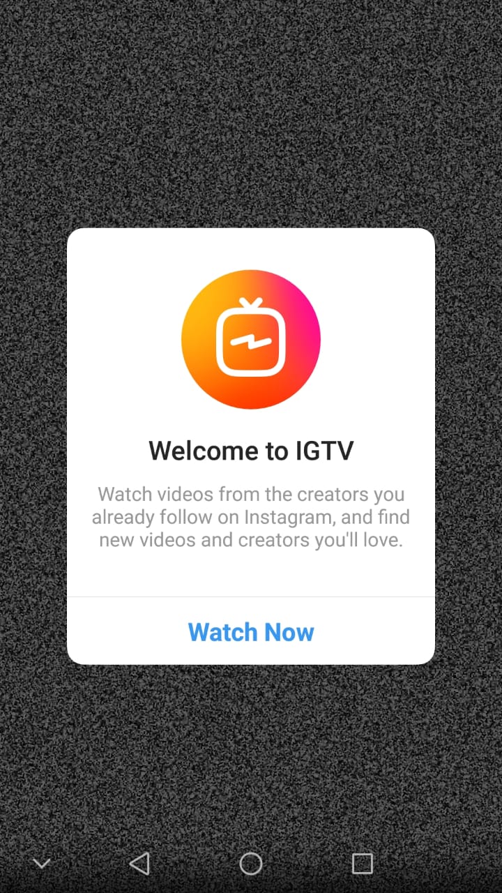 The Welcome screen of IGTV