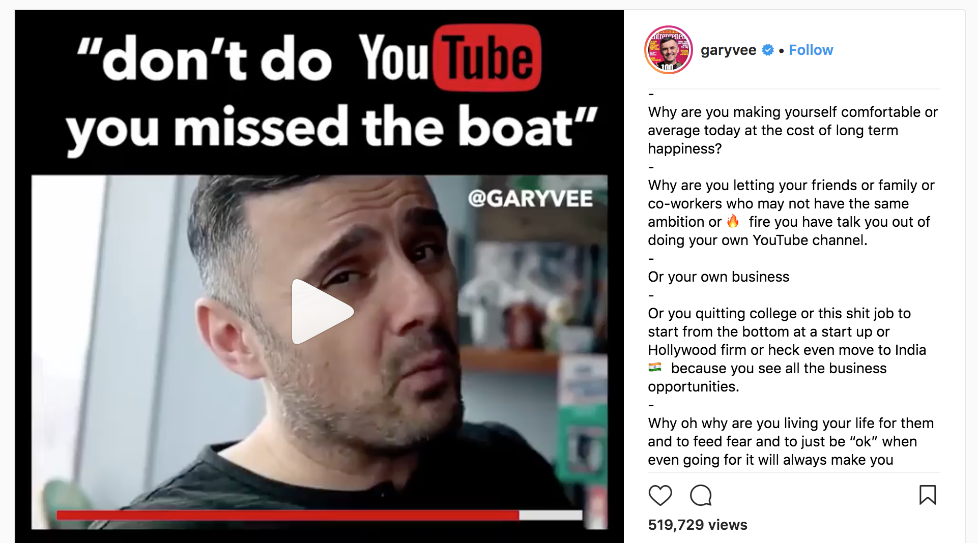 While GaryVee's advice to encourage people to create something.