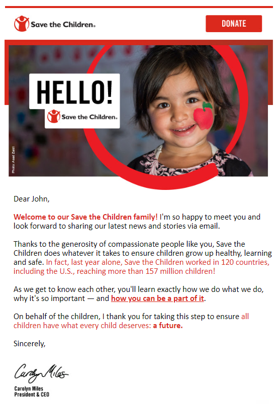 Welcome Email: Save The Children