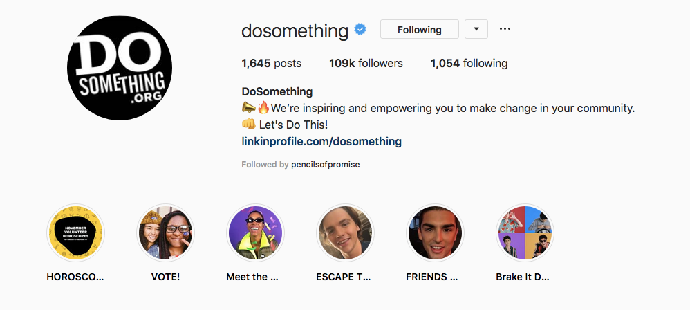 Instagram Profile of Do Something 