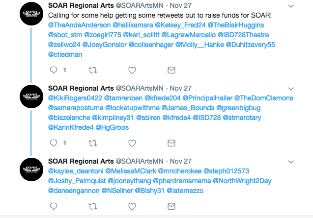 SOAR Regional Arts - asking for retweets