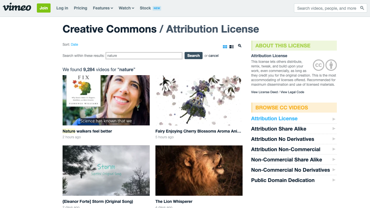 Videos under Creative Commons License