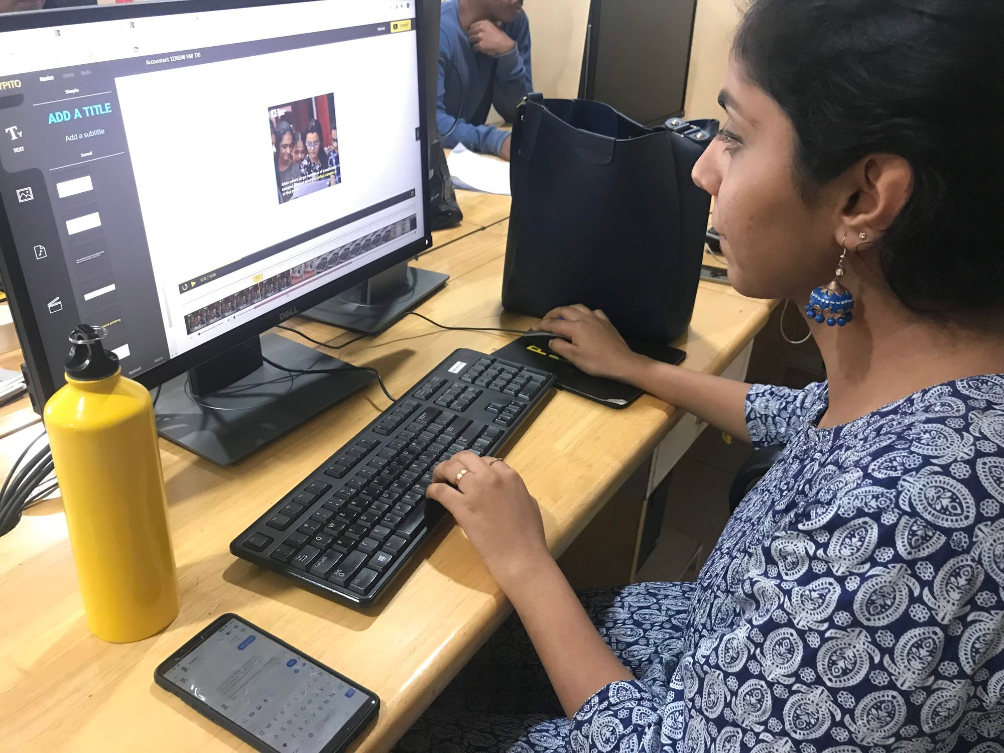 Navya, one of the full stack journalists in The Logical Indian's newsroom, designing a video story on Typito