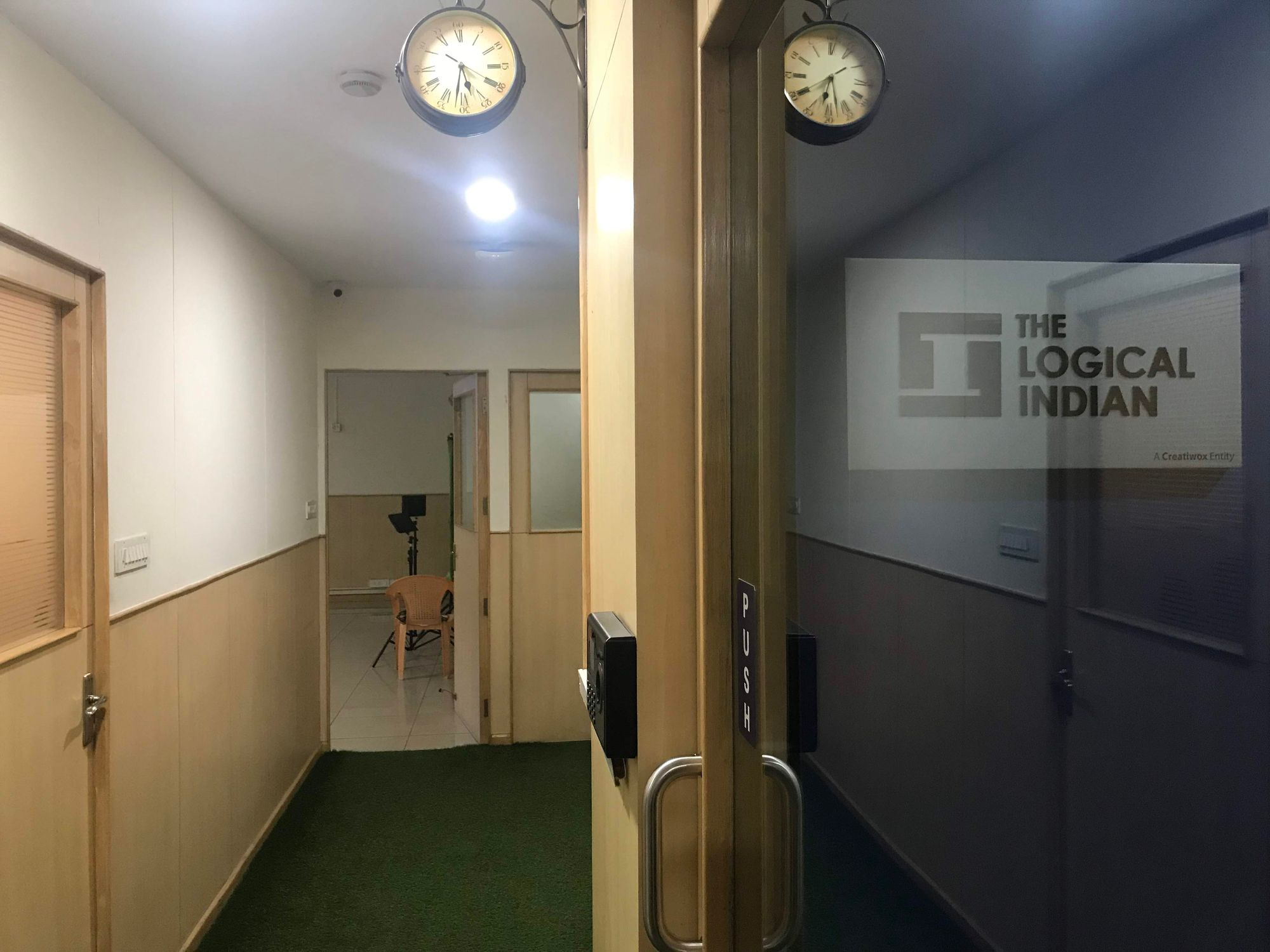 The rustic clock in The Logical Indian office corridor reflect the culture of the company that marries time and truth.