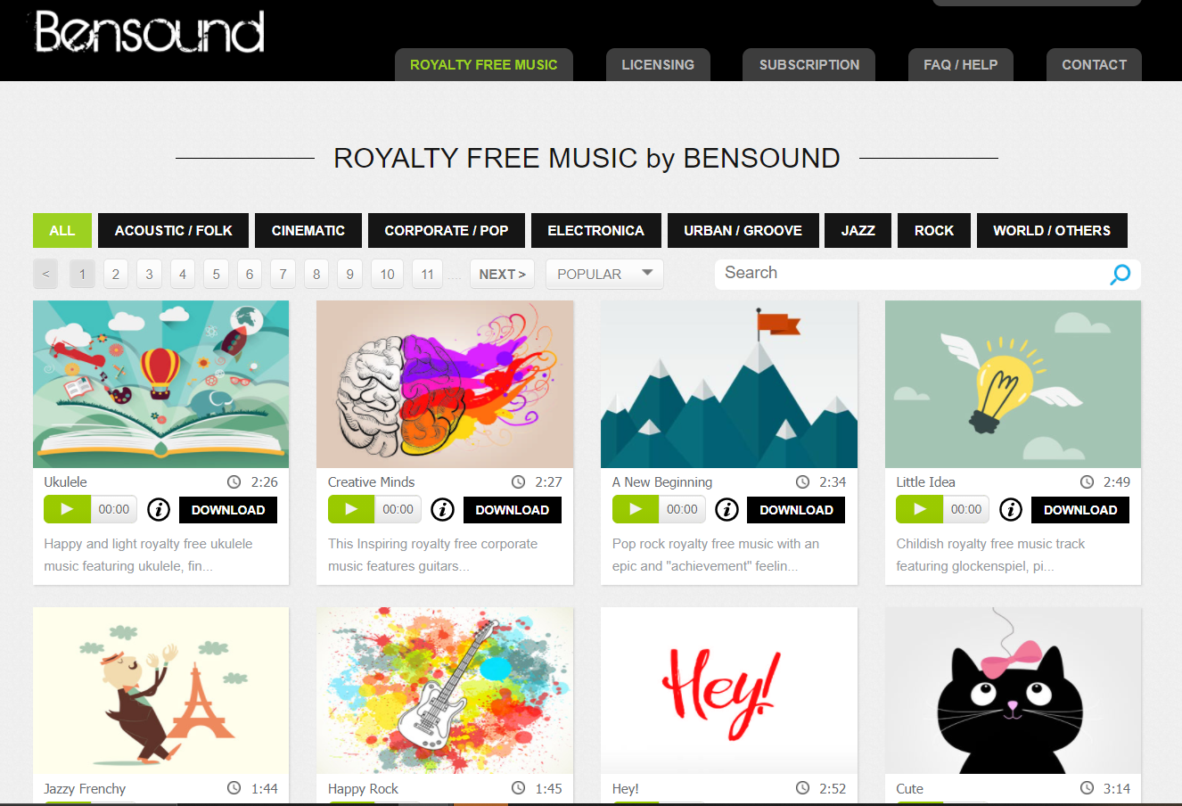 Bensound is great place to find good background music for videos. The interface has a well catalogued music items. 