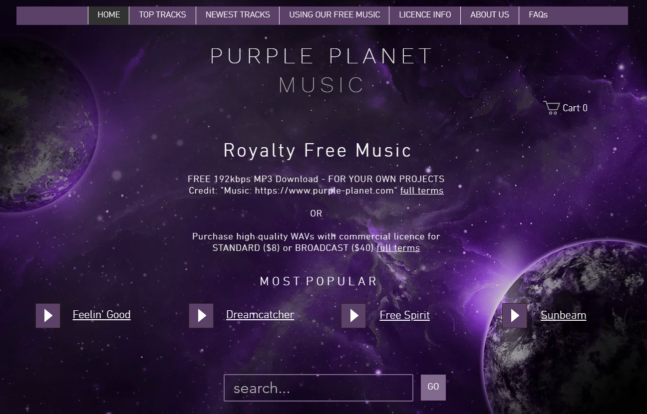 Purple Planet is great place to find good background music for videos. The interface has a well catalogued music items. 