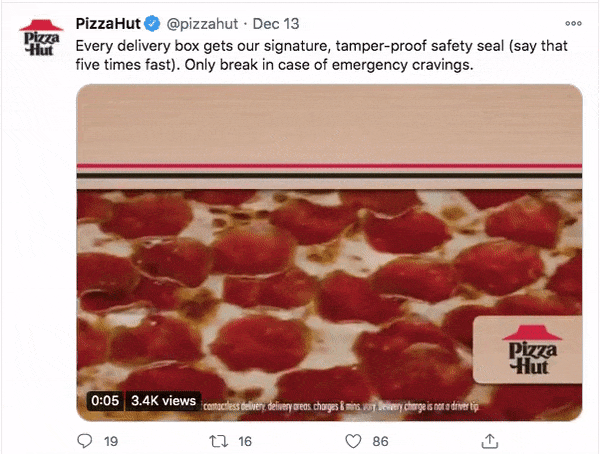 Twitter Video Requirements: PizzaHut's ad with the product in focus