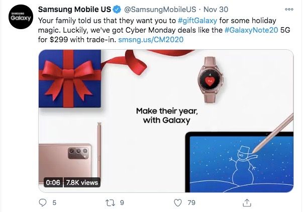 Twitter Video Requirements: Samsung mobile's ad with just 2 hashtags