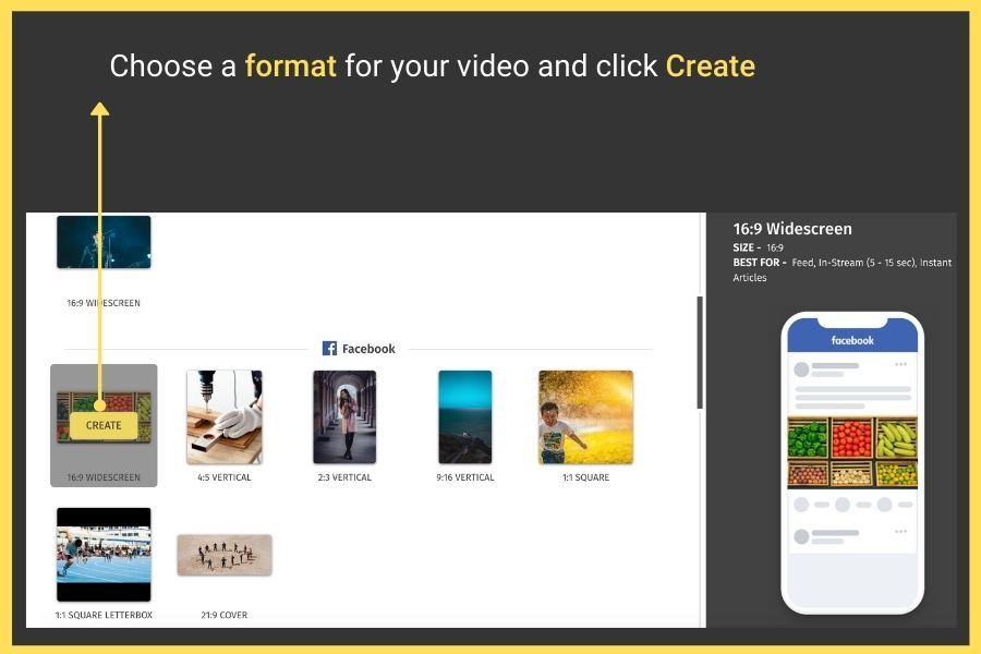 How to Make a Video Online for Free Quickly and Easily: Step 1 choose appropriate video dimensions to create your video. 